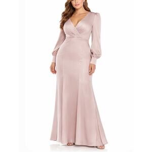Mac Duggal 55635 Satin Long Sleeve Column Evening Gown Rose Pink Size 14 Dress